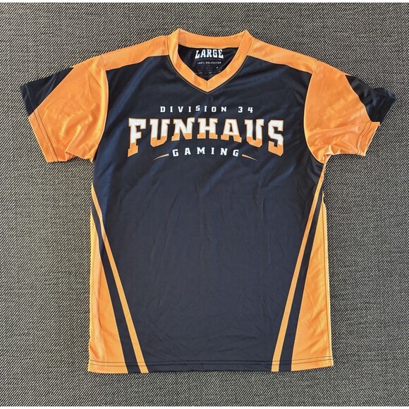 Funhaus Rooster Teeth Division 34 Shirt Mens L Rare Gaming Tee Jersey V-Neck - Picture 1 of 7